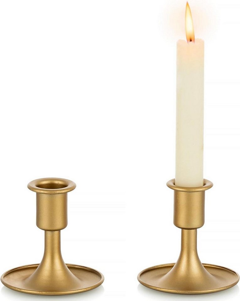 LuxusKollektion Tischkerzenhalter Kerzenhalter Gold Stabkerzen Metall 2er Set Tischdeko Weihnachten von LuxusKollektion
