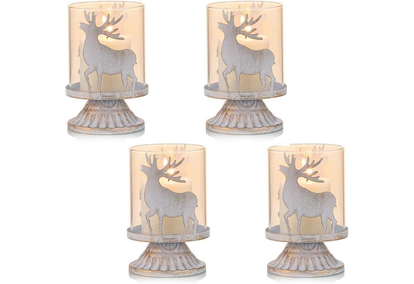 LuxusKollektion Tischkerzenhalter Kerzenleuchter Windlichthalter Metall Stumpenkerzen Weiß Hirsch × 4 LuxusKollektion Tischkerzenhalter Kerzenleuchter Windlichthalter Metall Stumpenkerzen Weiß Hirsch × 4 von LuxusKollektion