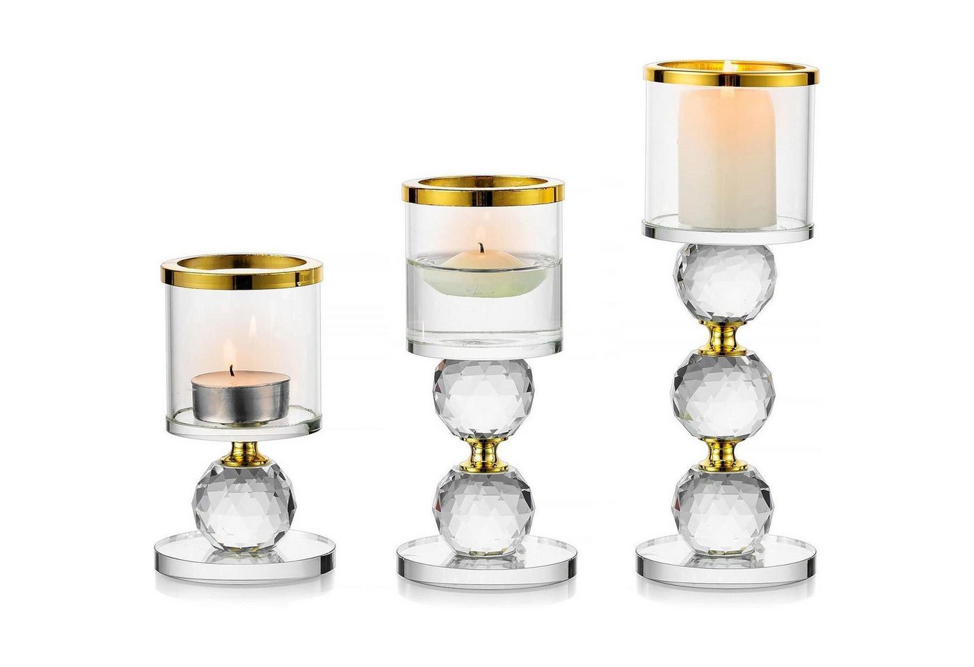 LuxusKollektion Tischkerzenhalter Kerzenständer Kristall Glas Stumpenkerzen Teelichthalter 3 Stück Gold von LuxusKollektion