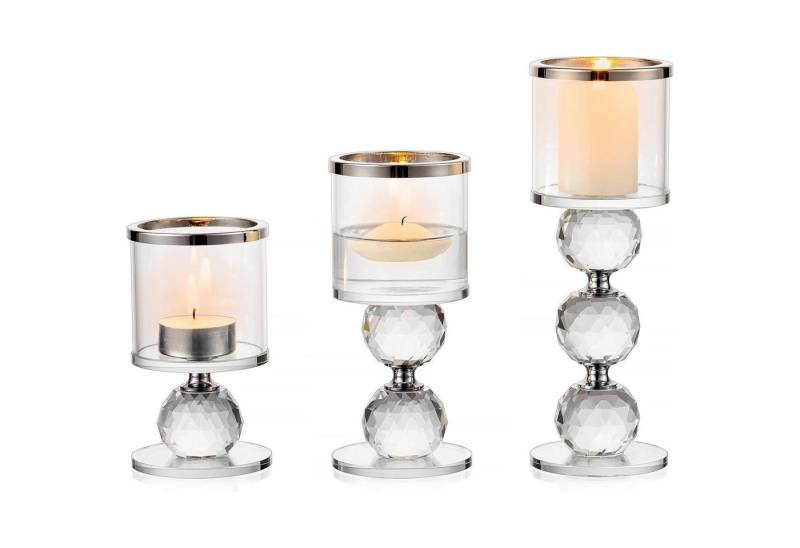 LuxusKollektion Tischkerzenhalter Kerzenständer Kristall Glas Teelichthalter Tischdeko 3 Stück Silber von LuxusKollektion