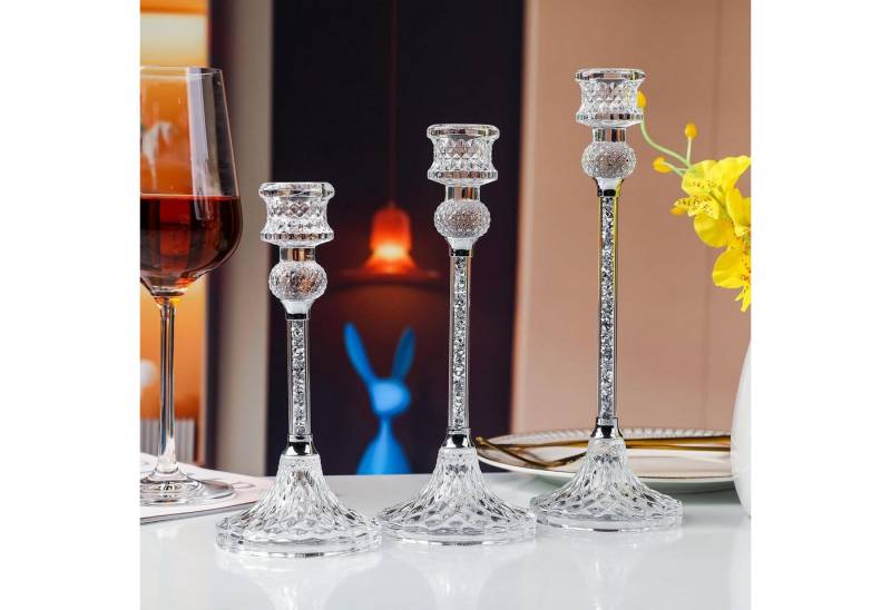 LuxusKollektion Tischkerzenhalter Kristall Kerzenständer Set 3 Stabkerzenhalter Glas Silber von LuxusKollektion