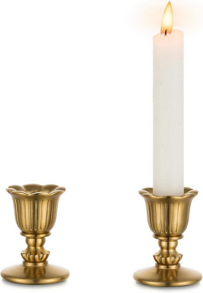 LuxusKollektion Tischkerzenhalter Vintage Kerzenständer Messing gold 2er Set Stabkerzenhalter für von LuxusKollektion
