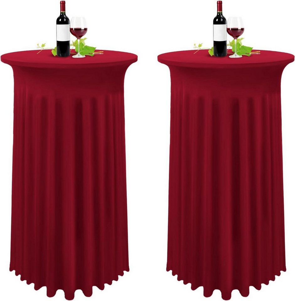 LuxusKollektion Tischschonbezug 2er-Set Stretch Stehtisch Husse Weinrot für Bistrotisch Ø 80-85 cm von LuxusKollektion