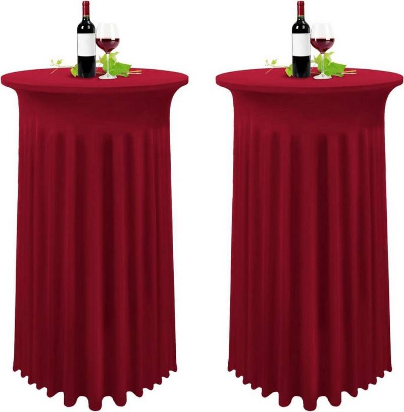 LuxusKollektion Tischschonbezug 2er-Set Stretch Stehtisch Husse Weinrot für Bistrotisch Ø 80-85 cm von LuxusKollektion