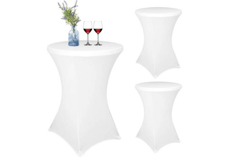 LuxusKollektion Tischschonbezug 3er-Set Weiße Stretch Stehtisch Überzug für Bistrotisch Ø 80-85 cm von LuxusKollektion