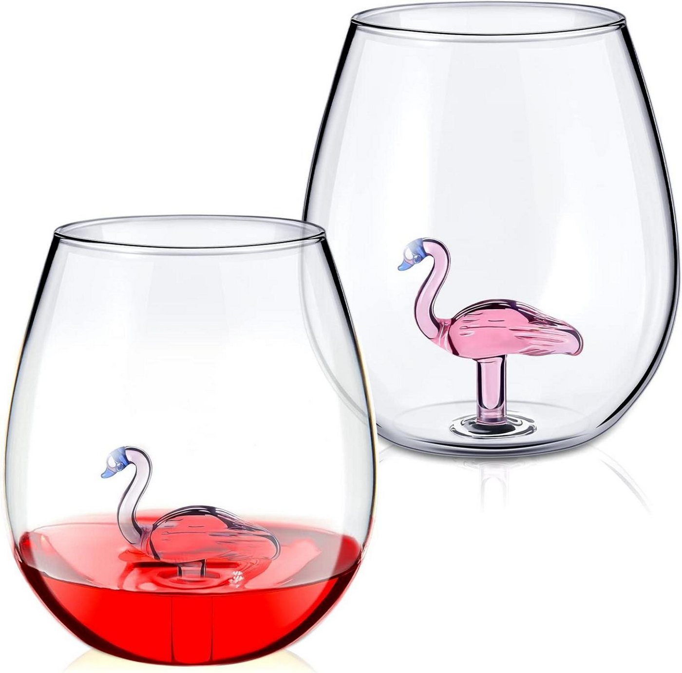 LuxusKollektion Trinkhalme 2er Set Flamingo Weingläser ohne Stiel 550ml Kreative Gingläser von LuxusKollektion