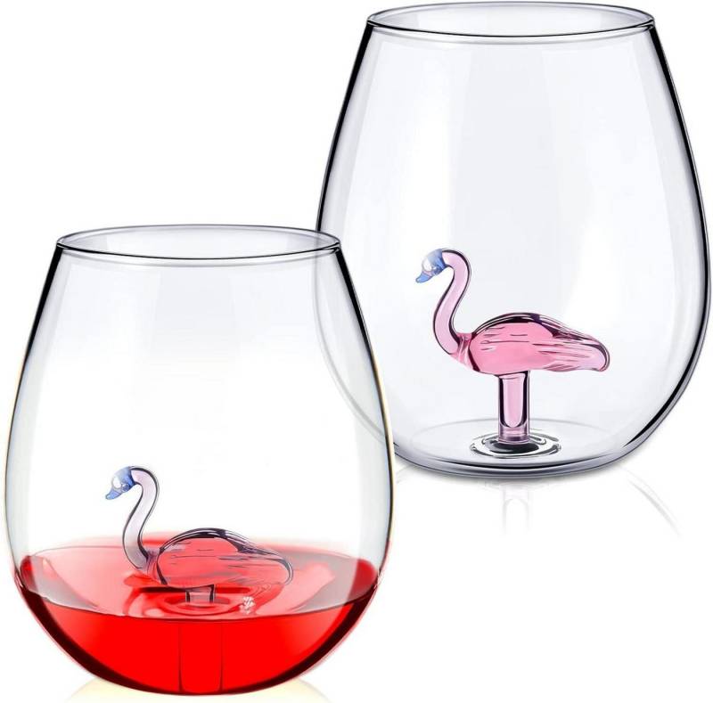 LuxusKollektion Trinkhalme 2er Set Flamingo Weingläser ohne Stiel 550ml Kreative Gingläser von LuxusKollektion