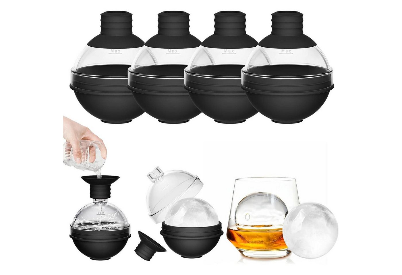 LuxusKollektion Trinkhalme Eiswürfelform Kugel 6cm Silikon Trichter Deckel 4er Schwarz LuxusKollektion Trinkhalme Eiswürfelform Kugel 6cm Silikon Trichter Deckel 4er Schwarz von LuxusKollektion