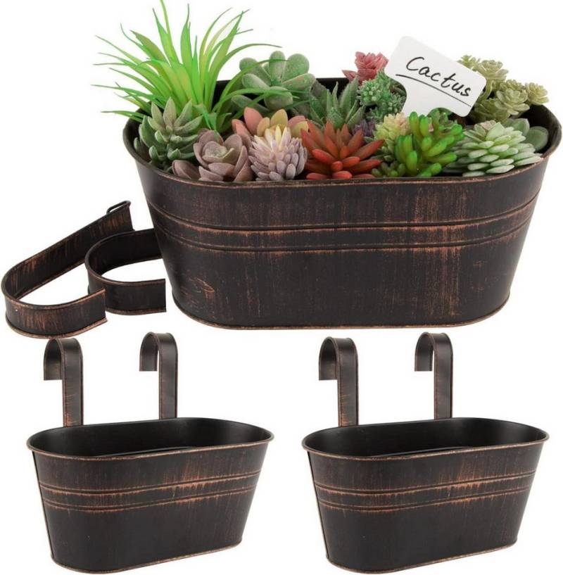 BOFUNX Übertopf 2er Set Vintage Hängetöpfe Blumentöpfe mit Haken Schwarz 27.5×14×22cm von BOFUNX