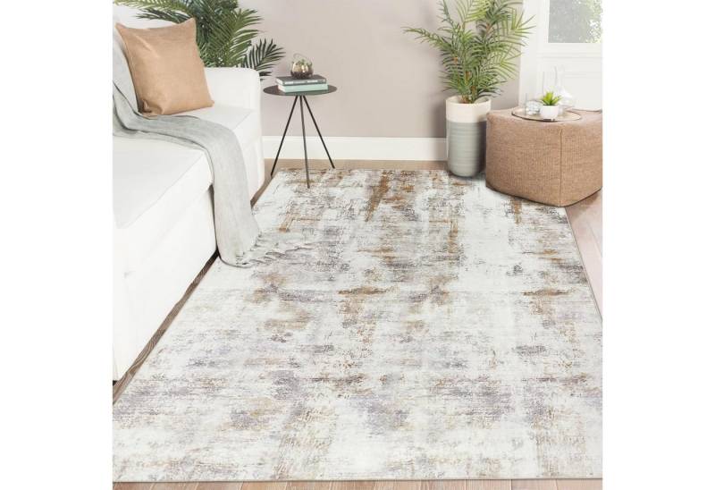 Famibay Veloursteppich Teppich 160x230cm Kurzflor Schlafzimmer Flauschig Beige Modern von Famibay
