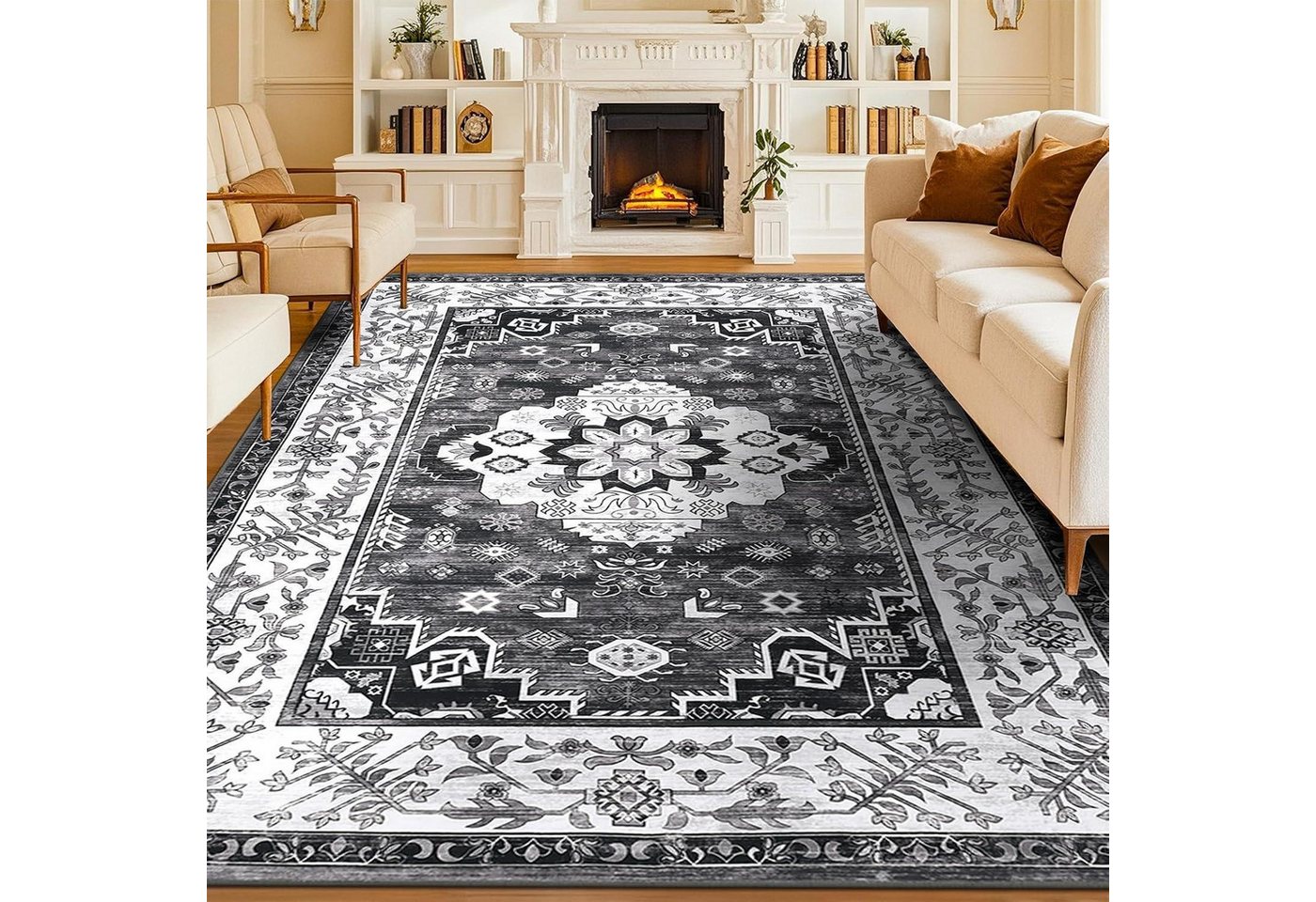 LuxusKollektion Veloursteppich Teppich Kurzflor Boho Vintage rutschfest waschbar Dunkelgrau 160x230cm LuxusKollektion Veloursteppich Teppich Kurzflor Boho Vintage rutschfest waschbar Dunkelgrau 160x230cm von LuxusKollektion