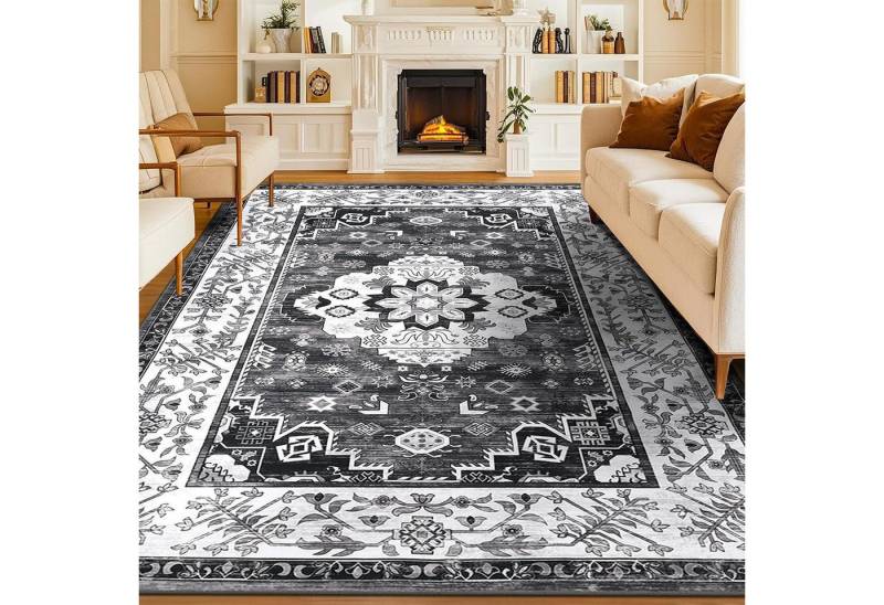 LuxusKollektion Veloursteppich Teppich Kurzflor Boho Vintage rutschfest waschbar Dunkelgrau 160x230cm LuxusKollektion Veloursteppich Teppich Kurzflor Boho Vintage rutschfest waschbar Dunkelgrau 160x230cm von LuxusKollektion