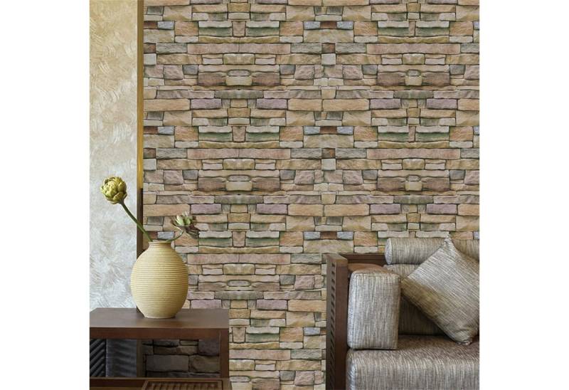 JOLIHOME Vinyltapete Braune Stein Ziegel Tapete Selbstklebend 44,5x500cm Vintage Vinylfolie von JOLIHOME