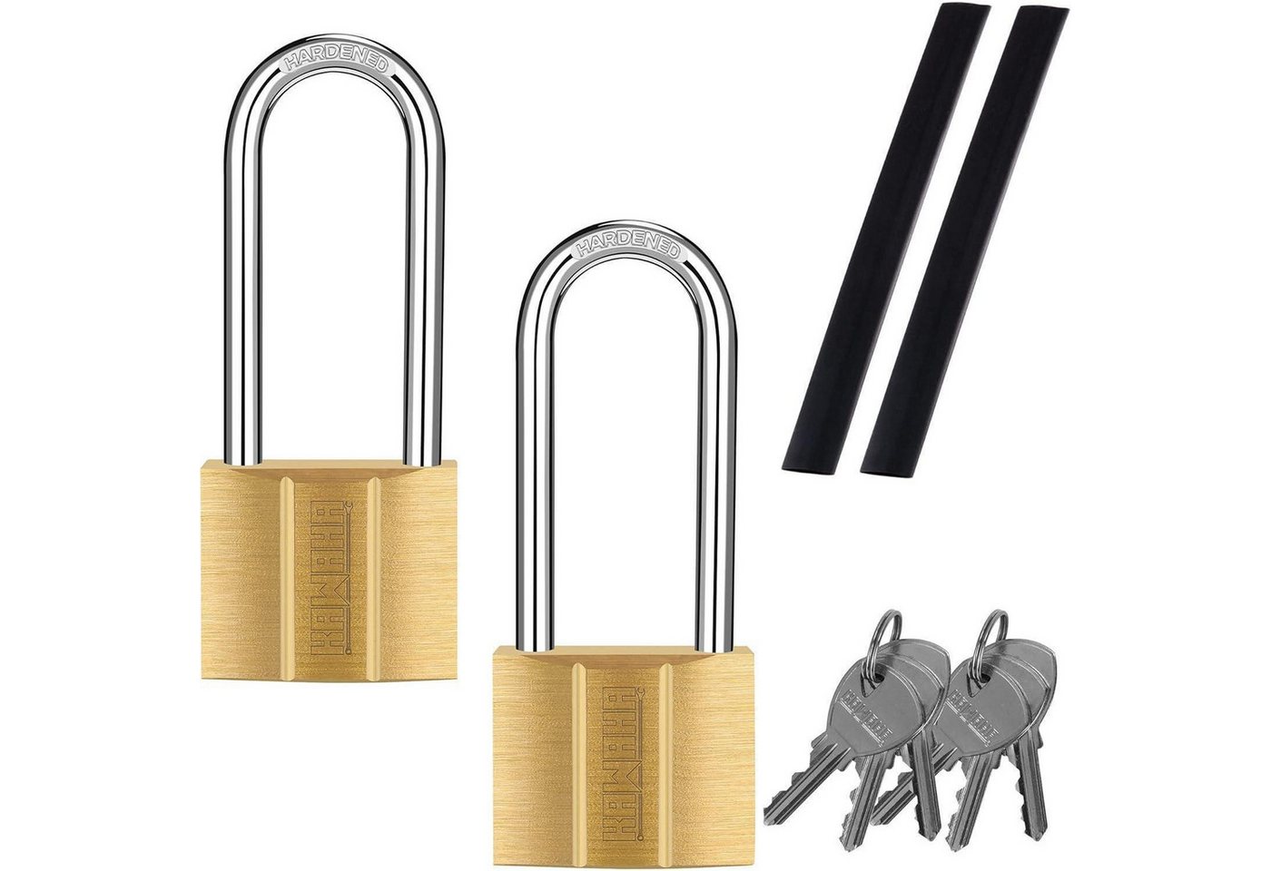 LuxusKollektion Vorhängeschloss Vorhängeschloss Messing 40mm gleichschließend langer Bügel 40mml*2 von LuxusKollektion