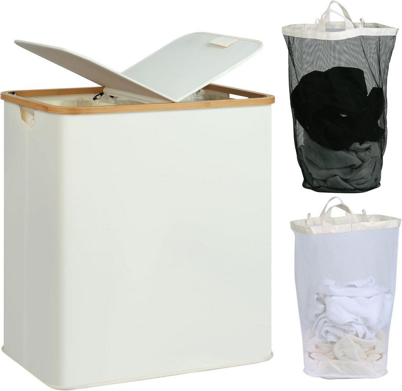 LuxusKollektion Wäschesortierer Wäschekorb Doppel-Korb 2 Fächer 140 l Hellgrau Beige Bambus Leinen LuxusKollektion Wäschesortierer Wäschekorb Doppel-Korb 2 Fächer 140 l Hellgrau Beige Bambus Leinen von LuxusKollektion