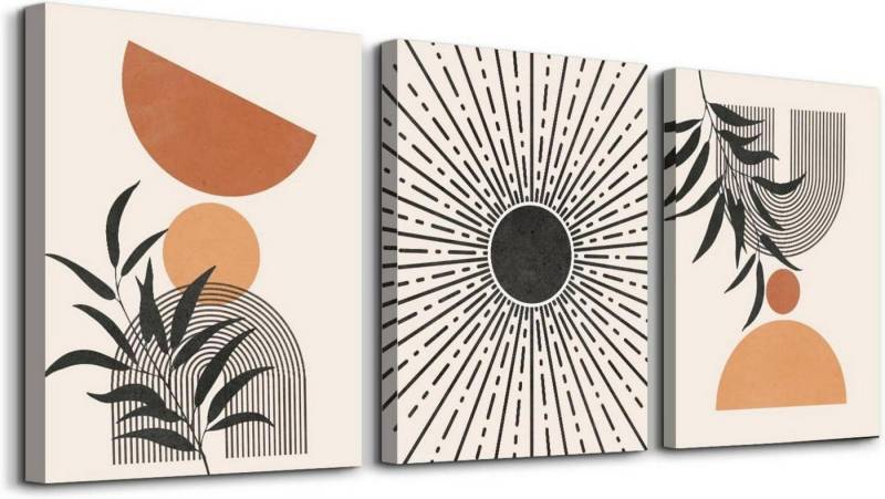 hyidecorart Wandbild Boho Wandbilder Schwarz Rotbraun Orange Blätter Moderne Kunst von hyidecorart
