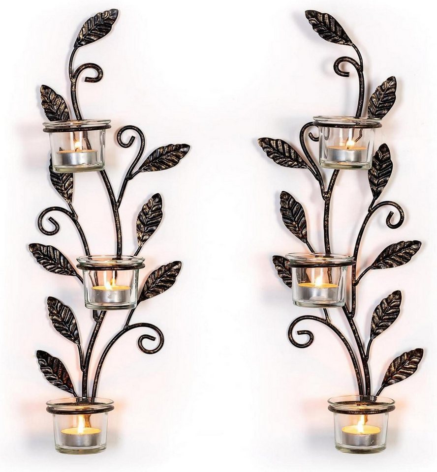 LuxusKollektion Wandkerzenhalter Kerzenhalter Wand Schwarz Vintage Blatt Teelicht Glas Set LuxusKollektion Wandkerzenhalter Kerzenhalter Wand Schwarz Vintage Blatt Teelicht Glas Set von LuxusKollektion