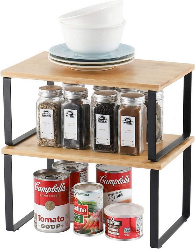 LuxusKollektion Wandregaltisch Küchenregal aus Bambus Stapelbarer Gewürzregal Organizer 2er-Set von LuxusKollektion