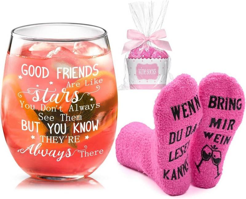 LuxusKollektion Weinglas Weinglas mit Lustigen Socken Set Beste Freundin Geschenk 520ml von LuxusKollektion