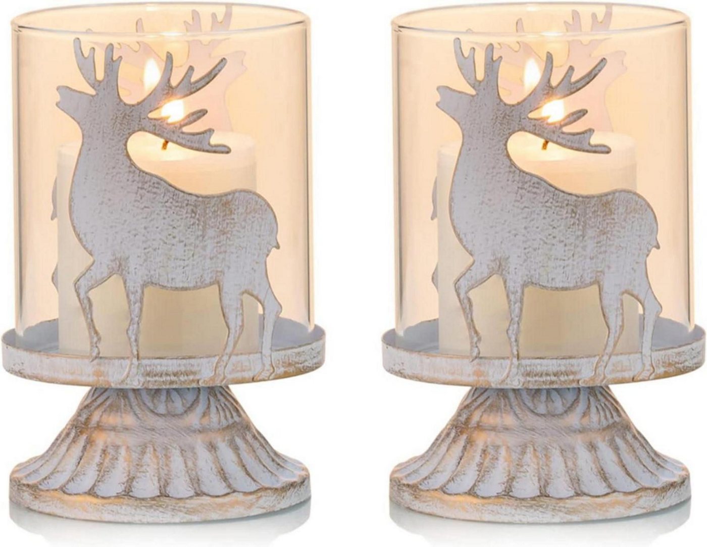 LuxusKollektion Windlicht 2er Set Kerzenhalter weißes Metall Glas-Hurrikan shabby chic Used-Look LuxusKollektion Windlicht 2er Set Kerzenhalter weißes Metall Glas-Hurrikan shabby chic Used-Look von LuxusKollektion