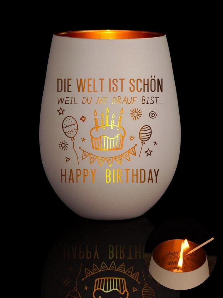 LuxusKollektion Windlicht Geburtstagsgeschenk Windlicht Gravur Teelichthalter Happy LuxusKollektion Windlicht Geburtstagsgeschenk Windlicht Gravur Teelichthalter Happy von LuxusKollektion