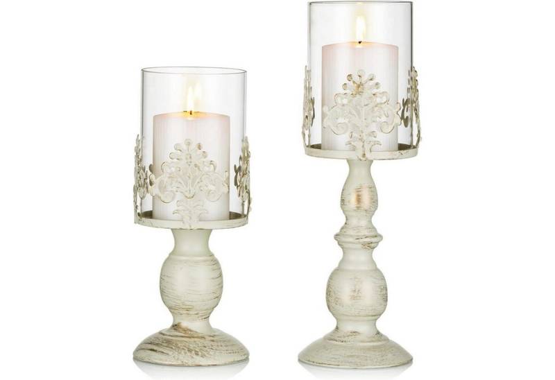 LuxusKollektion Windlicht Kerzenständer Eisen Kerzenhalter Lampenschirm Klein und Groß Elfenbein von LuxusKollektion