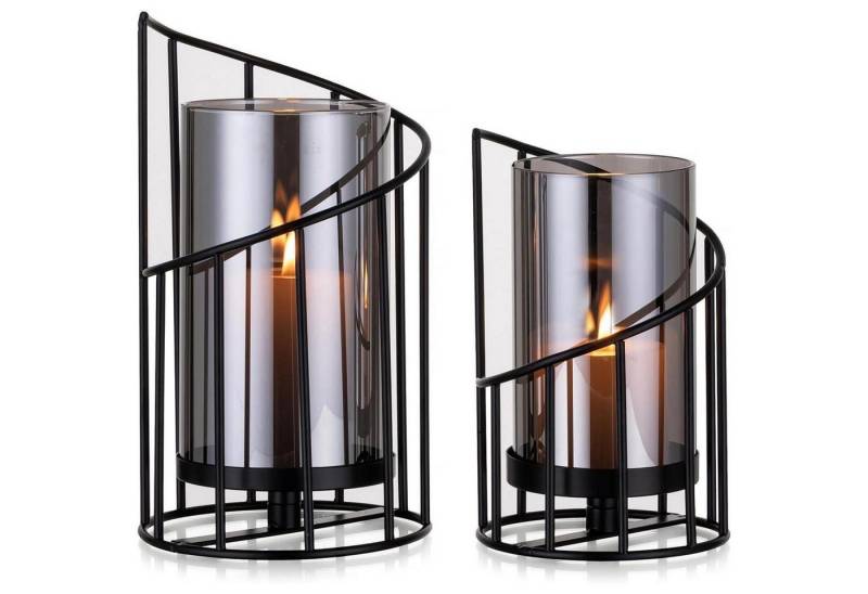 LuxusKollektion Windlicht Windlicht Glaszylinder Kerzenhalter Metallboden Teelicht Schwarz von LuxusKollektion