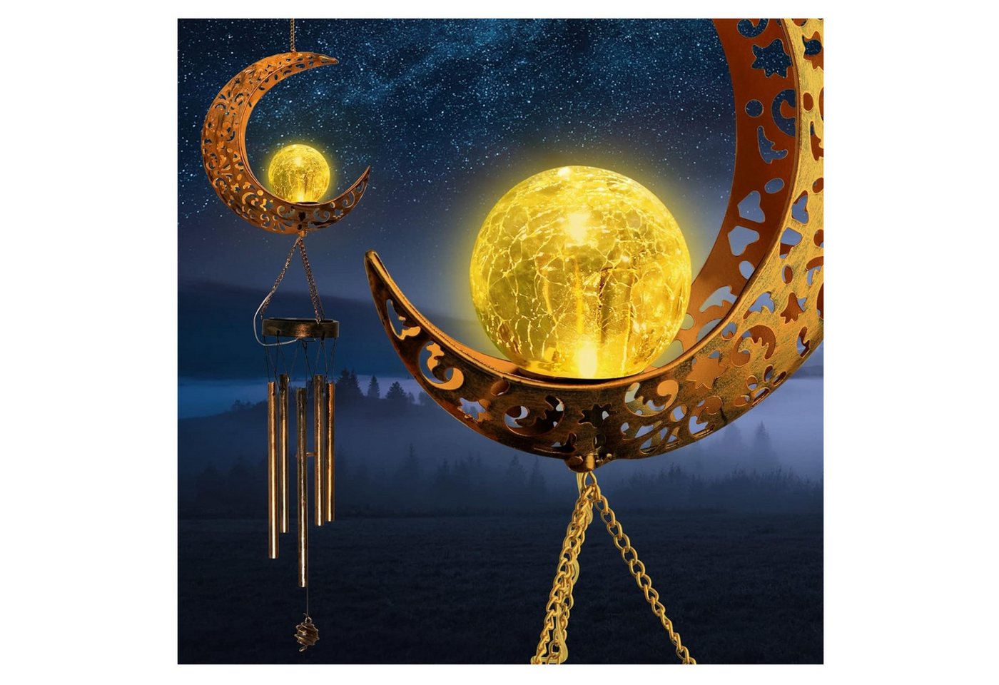 JIAUFU Windspiel Solar Mondkristallkugel Windspiel LED Garten Nachtlicht Automatisch JIAUFU Windspiel Solar Mondkristallkugel Windspiel LED Garten Nachtlicht Automatisch von JIAUFU