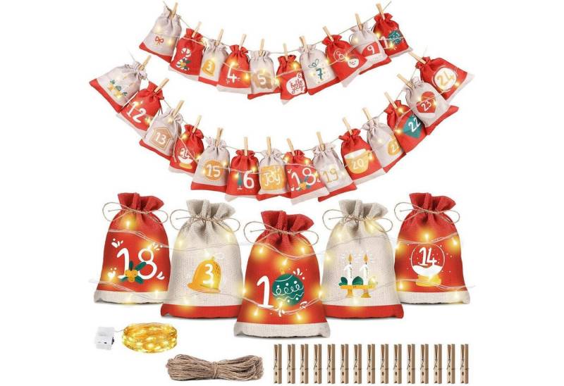 LuxusKollektion DIY-Adventskalender Adventskalender Stoff Kinder Befüllen Set 24 Tüten + Lichterkette 2m LuxusKollektion DIY-Adventskalender Adventskalender Stoff Kinder Befüllen Set 24 Tüten + Lichterkette 2m von LuxusKollektion