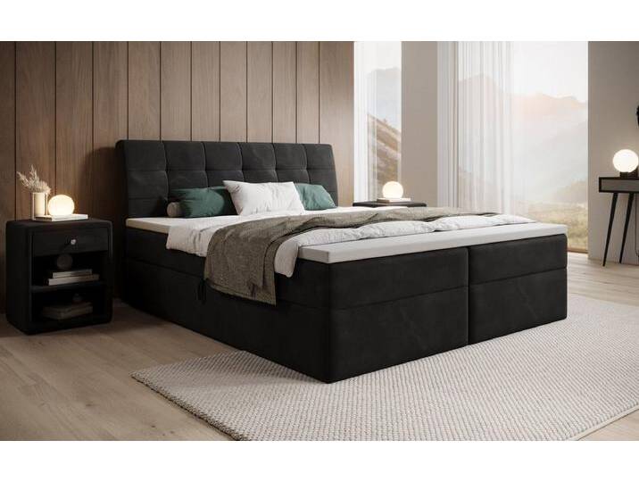 Boxspringbett Amalia Samt mit Stauraum - Schwarz - 160x200 - inkl. Topper - Luxusbetten24 von Luxusbetten24