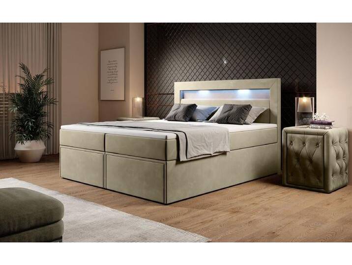 Boxspringbett Amelie mit LED und Stauraum - 160x200 - Rot - H3 (70-100kg) - Luxusbetten24 von Luxusbetten24