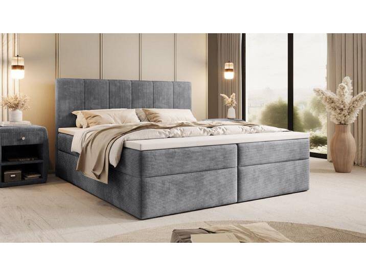 Boxspringbett Aurelia Cord mit Stauraum - Schwarz - 140x200 - Kein Topper - Luxusbetten24 von Luxusbetten24