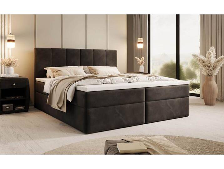 Boxspringbett Aurelia Samt mit Stauraum - Grau - 160x200 - Kein Topper - Luxusbetten24 von Luxusbetten24
