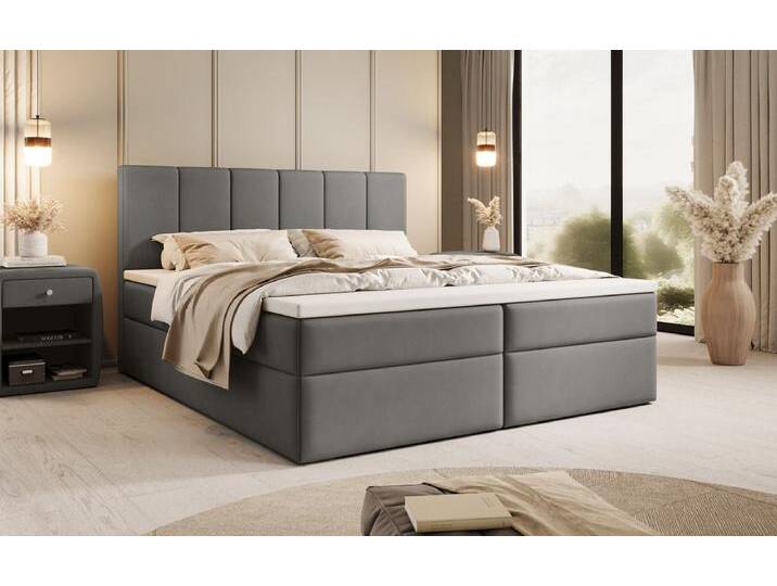 Boxspringbett Aurelia Stoff mit Stauraum - Grau - 180x200 - inkl. Topper - Luxusbetten24 von Luxusbetten24