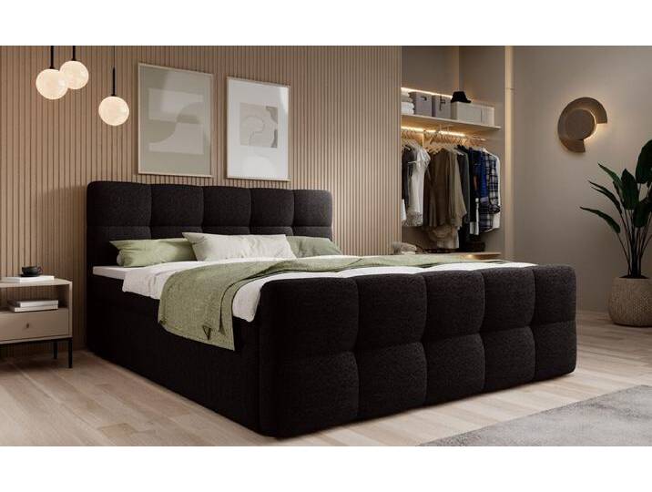 Boxspringbett Cozy Bouclé mit Stauraum - 100x200 - Anthrazit - inklusive PU Schaum - Topper - Luxusbetten24 von Luxusbetten24