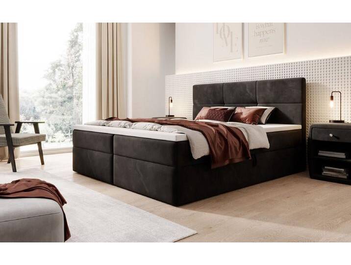Boxspringbett Eleonora Samt mit Stauraum - Grau - 160x200 - Kein Topper - Luxusbetten24 von Luxusbetten24