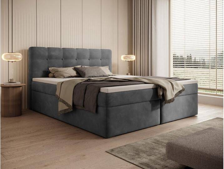Boxspringbett Faro Samt mit Stauraum - 180x200 - Sand - inklusive PU Schaum - Topper - Luxusbetten24 von Luxusbetten24