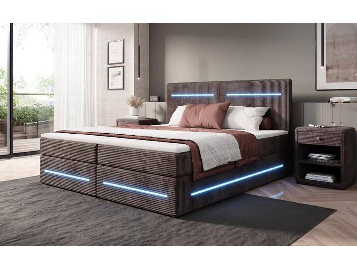 Boxspringbett Lara mit Stauraum und LED in Cord - 180x200 - Rosé - H4 (100kg+) - Luxusbetten24 von Luxusbetten24