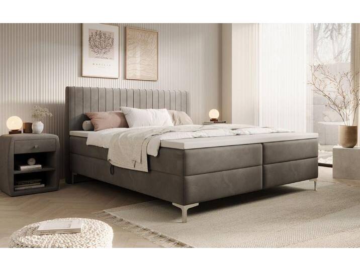Boxspringbett Leona Samt mit Stauraum - Braun - 160x200 - Kein Topper - Luxusbetten24 von Luxusbetten24