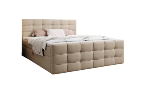 Boxspringbett Luxor Kunstleder 180x200 Doppelbett Polsterbett Bett mit Stauraum | Bezug: Kunstleder | Farbe: Beige | Härtegrad: H2 (bis 70kg) von Luxusbetten24