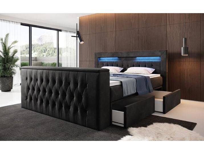 Boxspringbett Menzogna mit TV Lift, USB und Stauraum (2 Schubladen) - 200x200 - Grau - H2 (bis 70kg) - Luxusbetten24 von Luxusbetten24