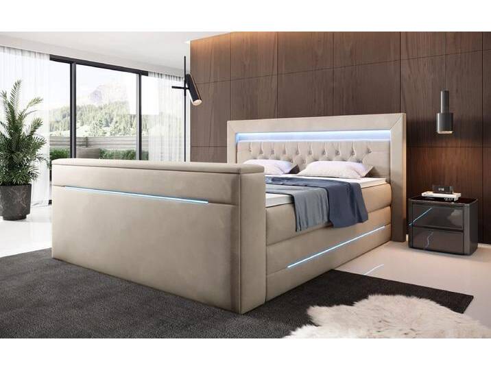 Boxspringbett Pluto mit TV Lift, RGB und Stauraum - 180x200 - Blau - H3 (70-100kg) - Luxusbetten24 von Luxusbetten24
