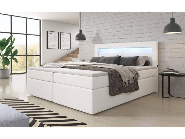 Boxspringbett Repos mit LED und USB - 140x200 - Grau - H2 (bis 70kg) - Luxusbetten24 von Luxusbetten24