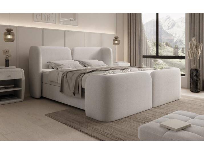 Boxspringbett Riva Bouclé mit Stauraum - Braun - 140x200 - Kein Topper - Luxusbetten24 von Luxusbetten24