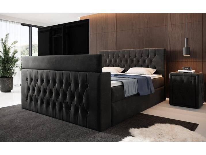 Boxspringbett Velano mit TV Lift und Stauraum - 200x200 - Grau - H2 (bis 70kg) - Luxusbetten24 von Luxusbetten24