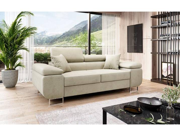 Designer 2er Sofa Siera mit Schlaffunktion in Samt - Grau - Samt - Luxusbetten24 von Luxusbetten24
