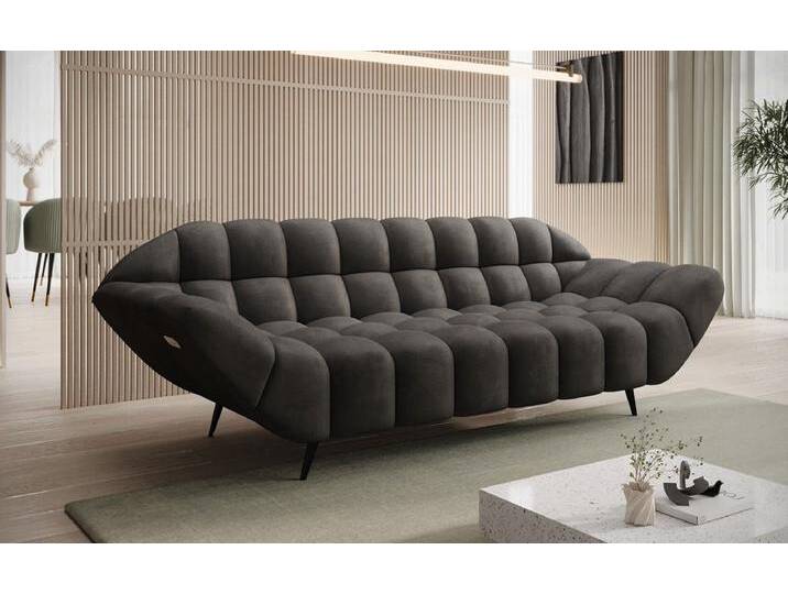 Designer 3 Sitzer Sofa Amora in Samt - Hellgrau - Samt - Luxusbetten24 von Luxusbetten24