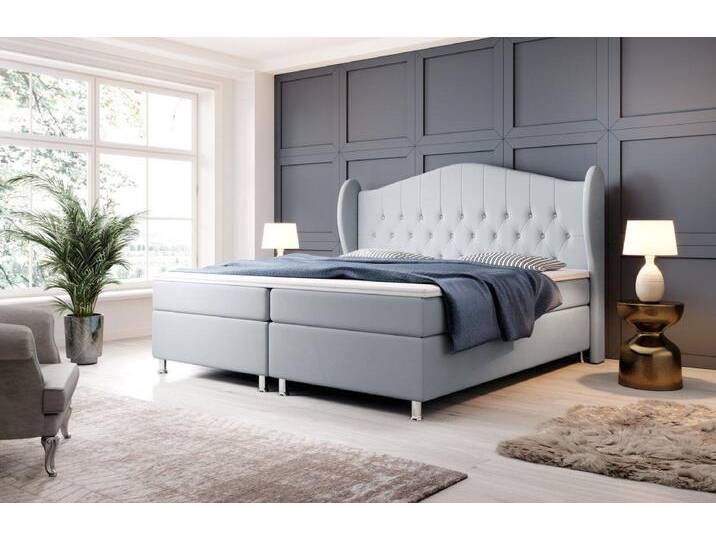Designer Boxspringbett Angel - 140x200 - Dunkelgrau - H2 (bis 70kg) - Luxusbetten24 von Luxusbetten24