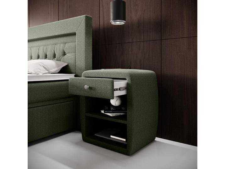 Designer Nachttisch Lilly mit USB Anschluss in Bouclé - Schwarz - Luxusbetten24 von Luxusbetten24