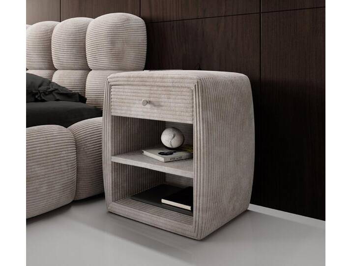 Designer Nachttisch Lilly mit USB Anschluss in Cord - Grau - Luxusbetten24 von Luxusbetten24